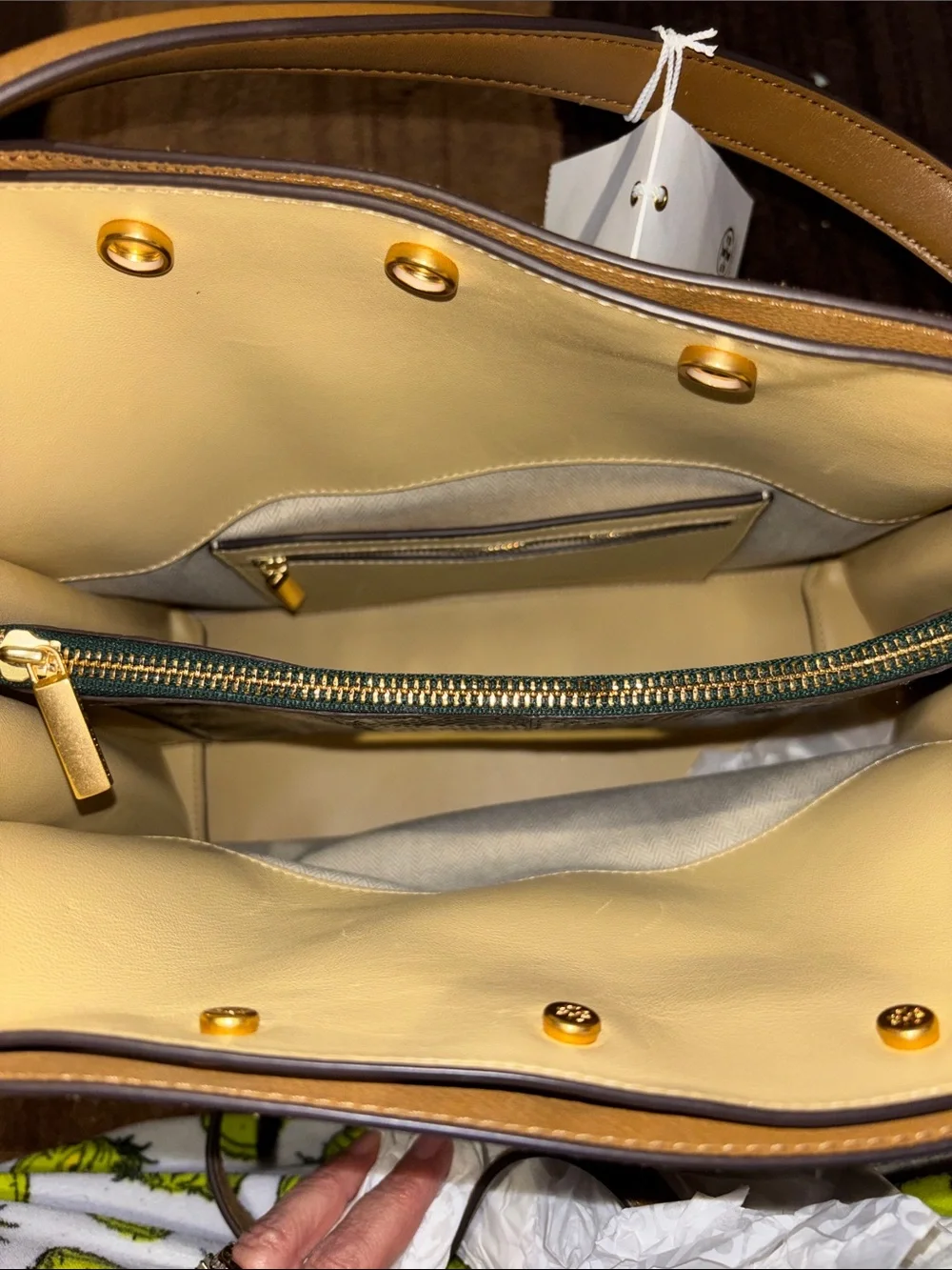 Tory Burch Lee Radzwill Suede Shoulder Bag in Tan with Gold Hardware